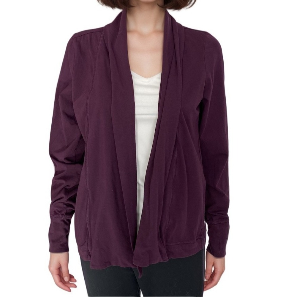 PACT Sweater Cardigan Sz S Purple Organic Cotton Pocket Travel Comfort Yoga